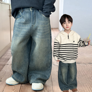 男童牛仔裤2024冬季新款童装加绒加厚保暖直筒休闲裤直筒冬装洋气