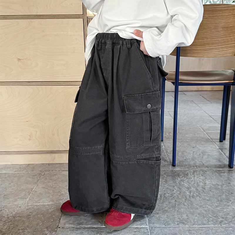 男童裤子2026春季新款儿童复古做旧大口袋工装裤百搭男宝春装洋气