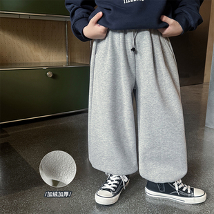 男童加绒裤子2025冬季新款儿童一体绒运动裤男宝冬装加厚休闲卫裤