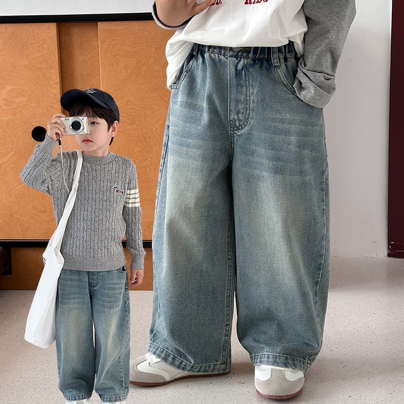 男童牛仔裤2025春季新款童装做旧复古直筒休闲长裤百搭春季长裤潮