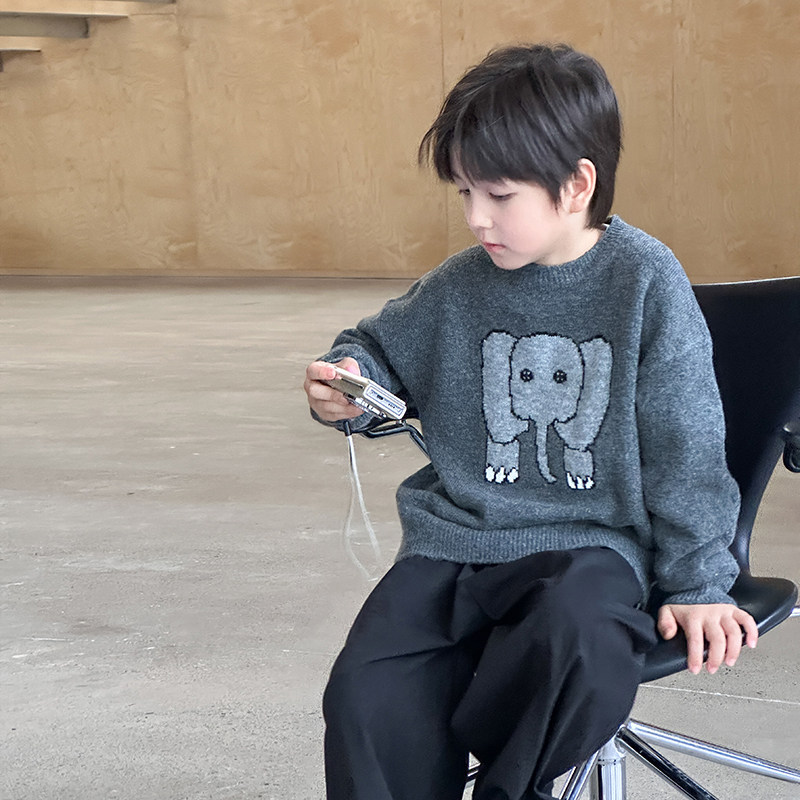 男童毛衣2025秋季新款儿童卡通绣花针织衫圆领保暖男宝秋装上衣潮