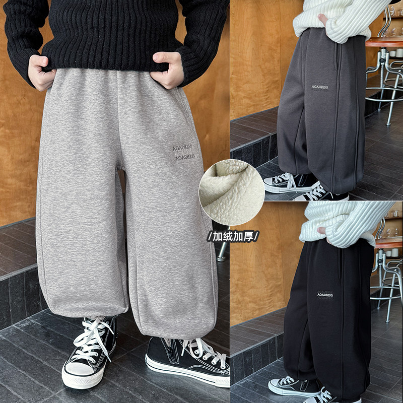 男童运动裤加绒儿童加厚一体绒卫裤2025冬季新款束脚男宝冬装裤子