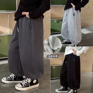 男童加绒裤子2025冬季新款儿童一体绒加厚卫裤束脚男宝冬装运动裤