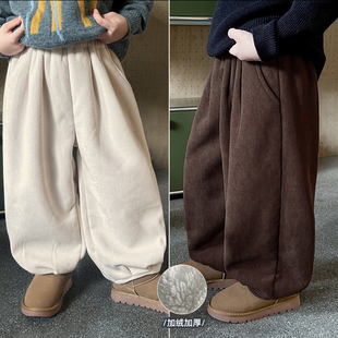 男童加绒裤子2025秋冬季新款儿童加厚灯芯绒长裤宝宝一体绒休闲裤