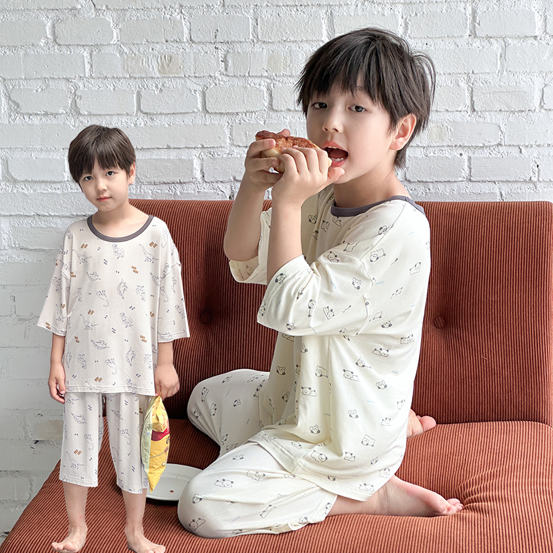 男童睡衣家居服套装2025夏季新款儿童薄款两件套七分裤宝宝空调服