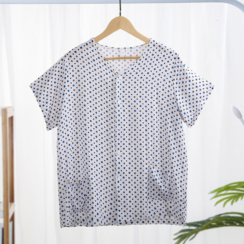 ELDERLY UNDERSHIRT WOMENS COTTON SHORT SLEEVE CARDIGAN HALF SLEEVE LOOSE MOM DOUBLE POCKETS FATTENING PLUS SIZE ELDERLY COTTON