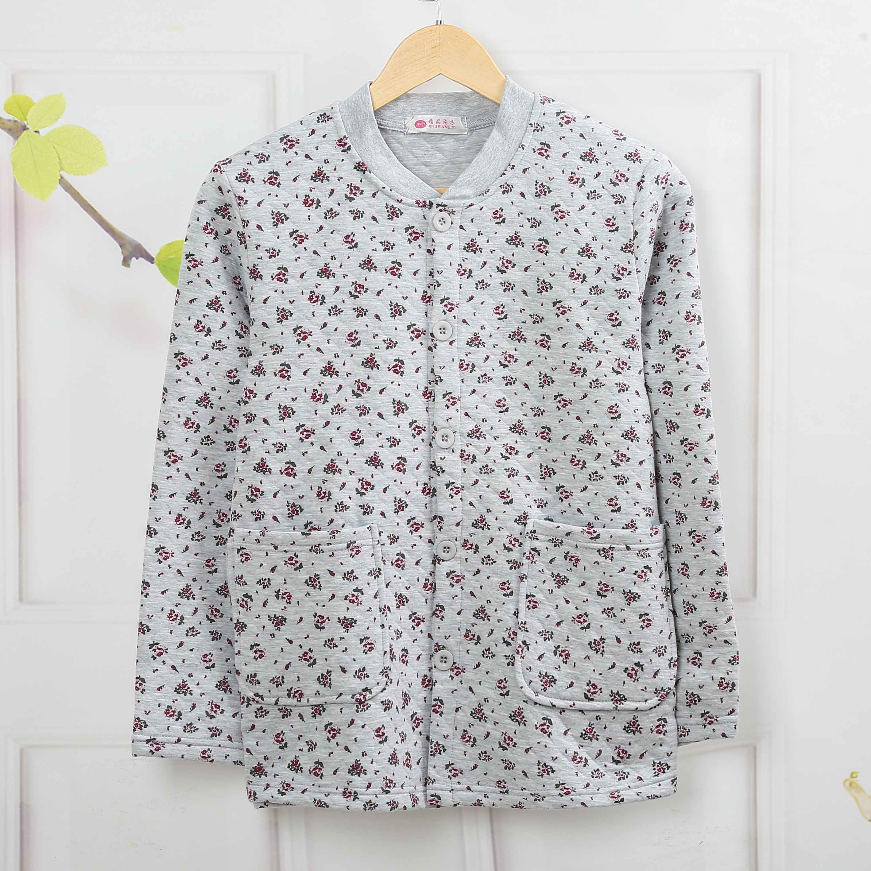 중년 및 노인 여성의 순면 가디건 3 층 두꺼운 플러스 지방 플러스 사이즈 따뜻한 탑 싱글 피스 어머니의 단추가없는 속옷