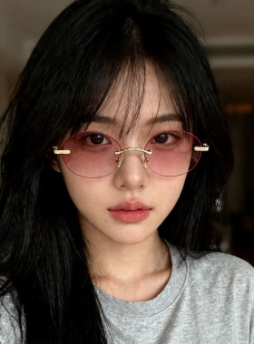高级感女式太阳眼镜个性椭圆无框切边墨镜素颜气质瘦脸防晒淑女镜