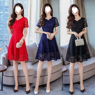 Summer women party dresses skirt ladies gown女心形领蕾丝裙子