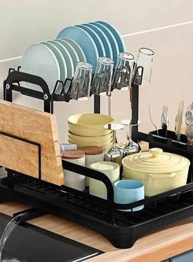 2 Tier Dish Bowl Drainer Storage Rack Kitchen Dish Drying Ra