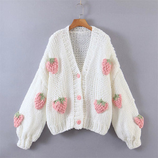 women's sweater coats Ladies long sleeve blouse 女草莓针织衫