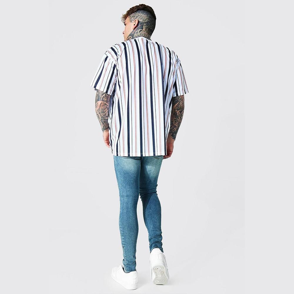 Simple Striped 3D Printed Fashion Loose Men's Travel T-S