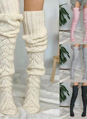 纯色网眼长筒堆堆袜女 lady winter Knit Woolen Stockings Socks