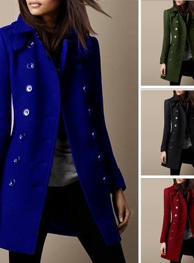 纯色立领双排扣开衫外套 women coat winter Ladies short jacket