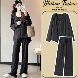 背心裤 孕妇套装 高级感潮妈宽松针织开衫 韩版 子三件套 秋冬2025新款