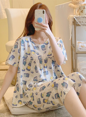 纯棉绸新款式睡衣女甜美夏季短袖短裤凉快舒适透气可外穿简约高档