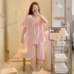 纯棉绸夏季 高档家居服 睡衣女中年妈妈款 可外穿高级感两件套加大码