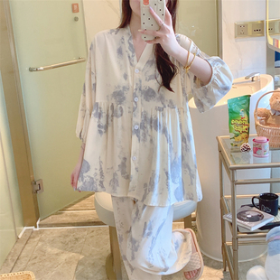 网红ins睡衣女纯棉绸开衫 透气舒适宽松甜美家居 可外穿套装 春夏季