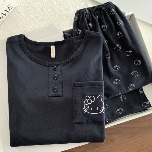 简约休闲睡衣女德绒秋冬保暖韩版卡通刺绣可外穿加绒加厚宽松家居