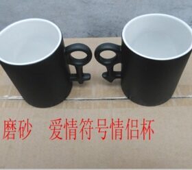 新款热转印杯子批发情侣杯马克杯变色杯批发全变爱情符号情侣杯