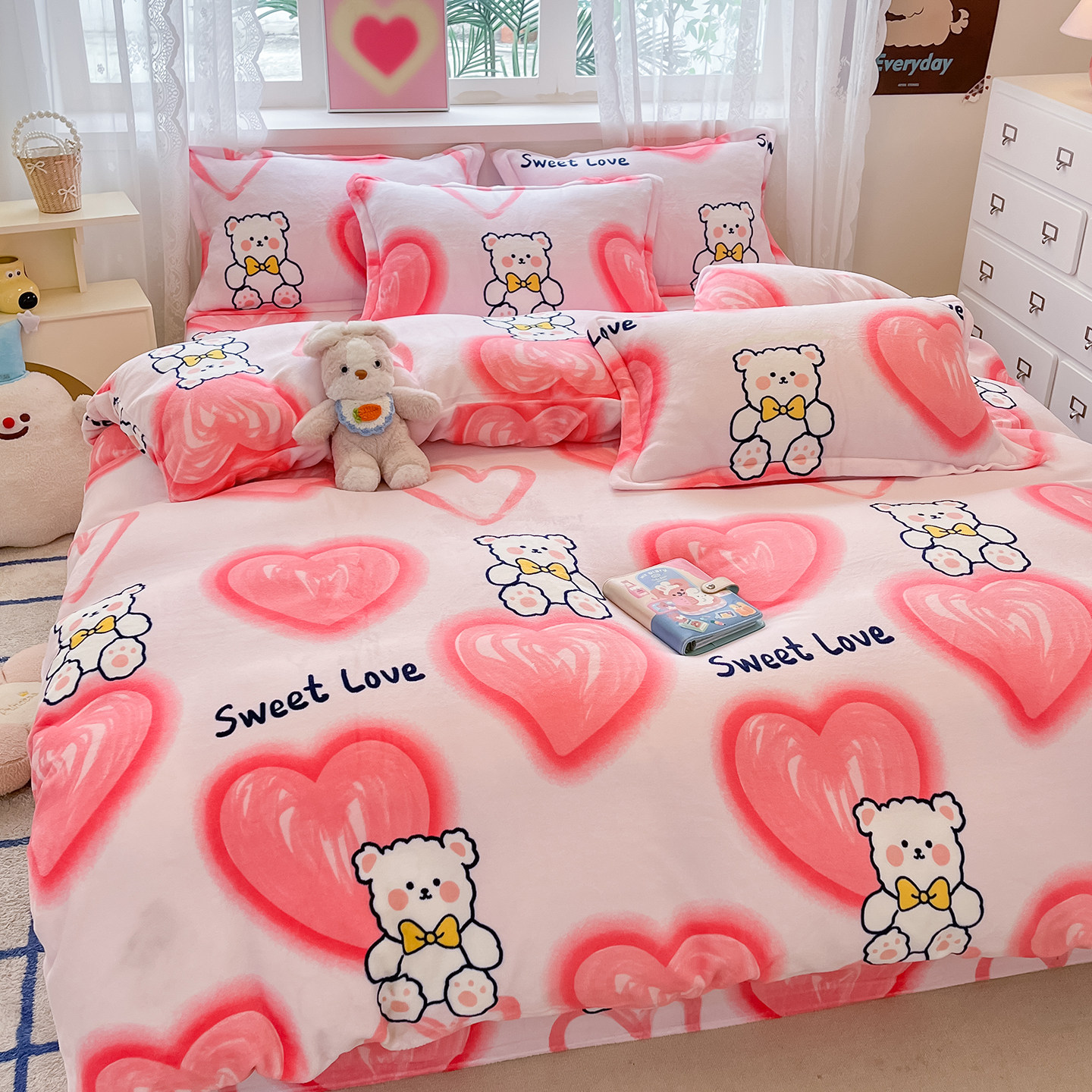 牛奶绒四件套床上加厚毛绒珊瑚绒水晶绒双面被套法兰绒床单三件套,床上用品,床品套件/四件套/多件套,淘宝优惠券,粉丝福利购,淘宝优惠卷