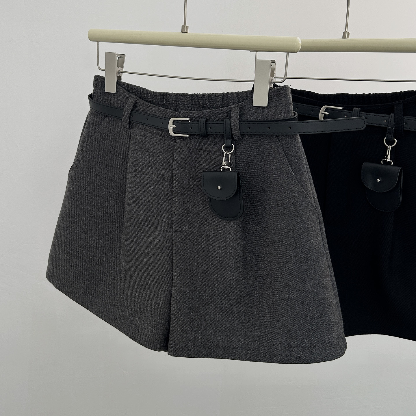 外穿松紧高腰毛呢短裤女秋冬季