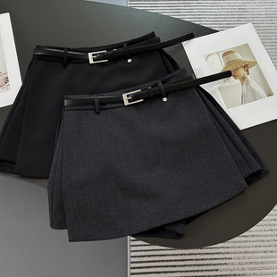 高腰侧开叉a字包臀黑色百搭休闲短裤 女秋冬季 裙 半身裙裤 灰色西装