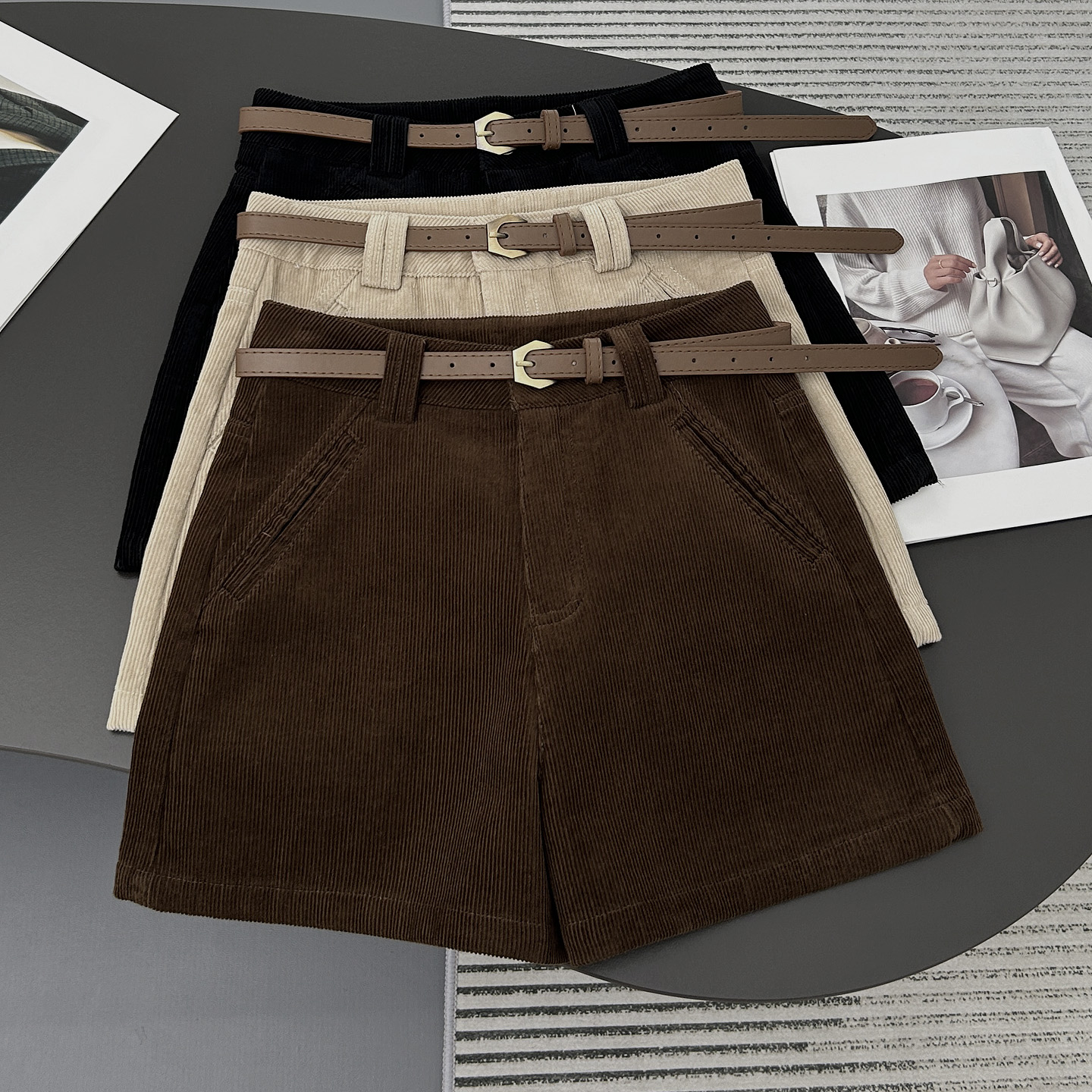 休闲2025新款短裤复古秋冬灯芯绒