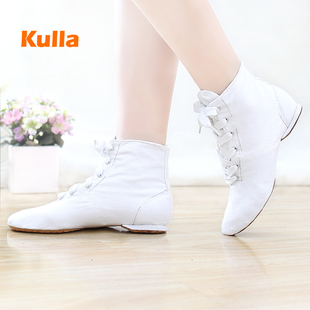 白色爵士舞鞋帆布高帮爵士靴舞蹈鞋女软底练功鞋爵士舞靴表演男士