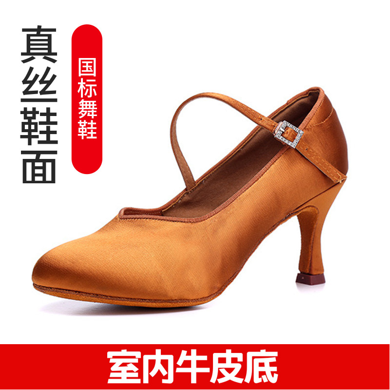 真丝国标舞鞋女成人摩登舞鞋走秀跳舞软底华尔兹舞蹈鞋狐步练功
