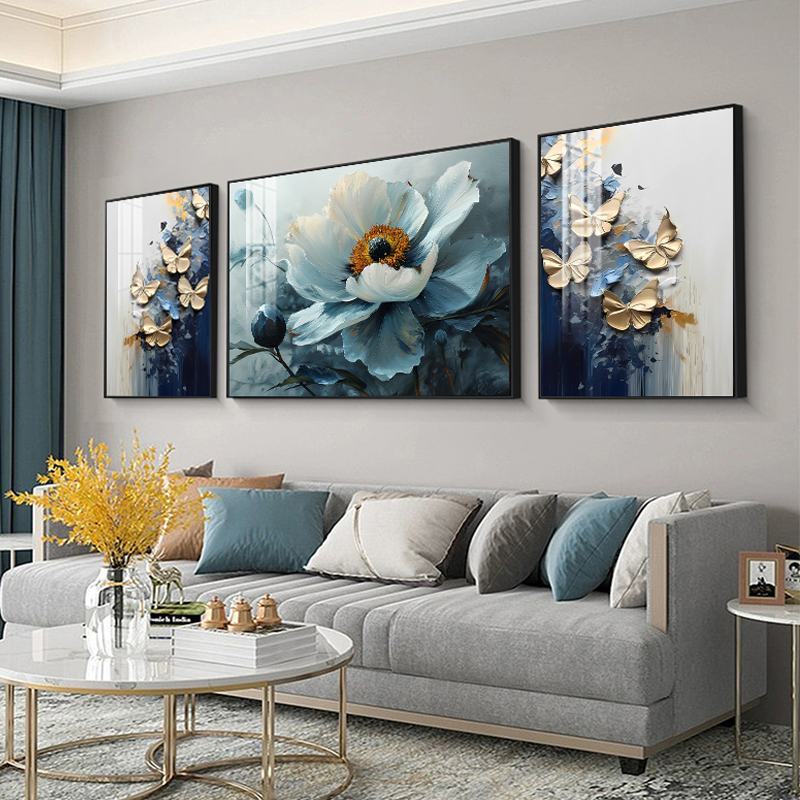 现代简约客厅装饰画轻奢高级感北欧挂画花卉沙发背景墙壁画三联画图片