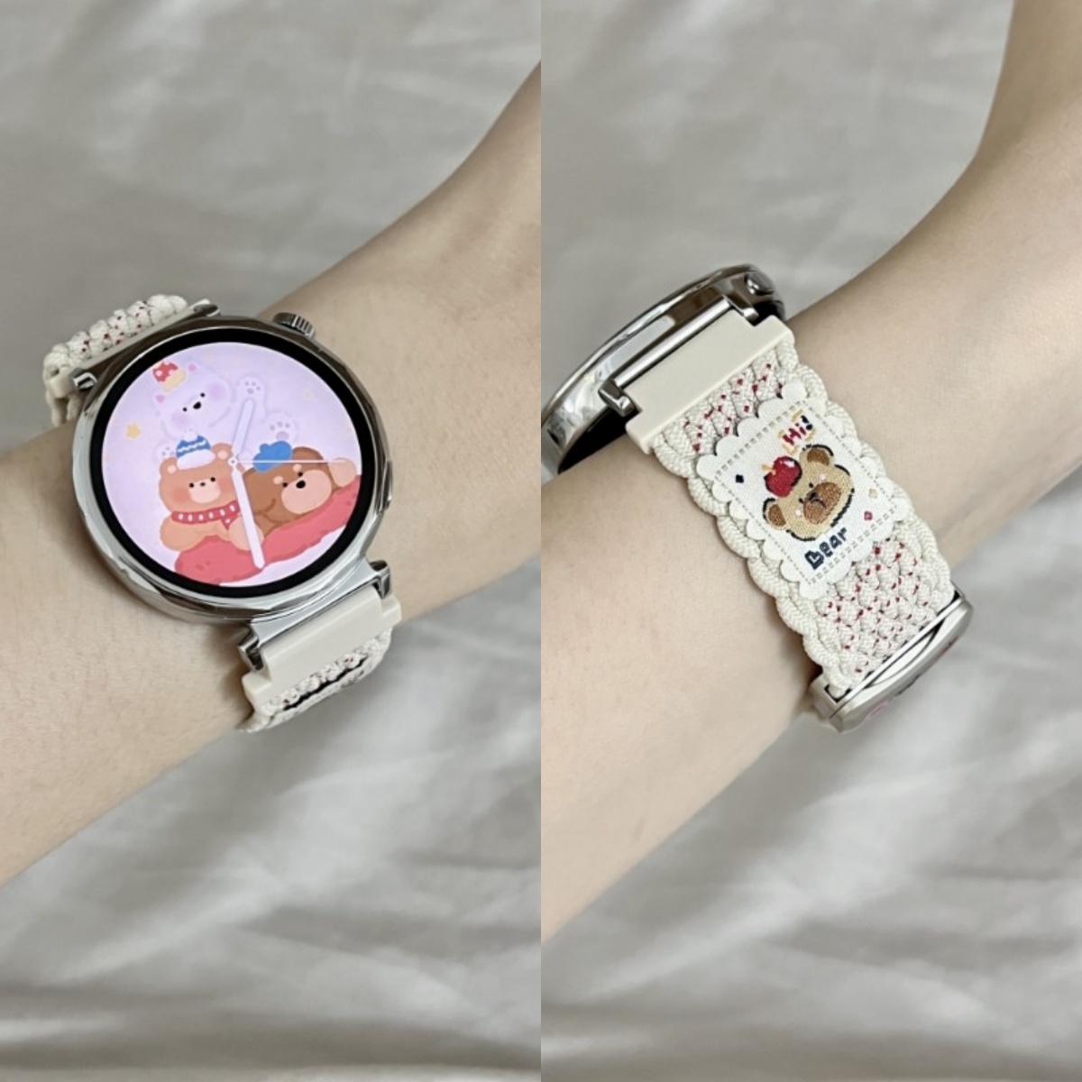 适用华为gt5表带gt4夏新款GT5pro可爱小熊插画watch4pro女智能手表watch5/3pro创意gt3编织磁吸gt2三星替换带