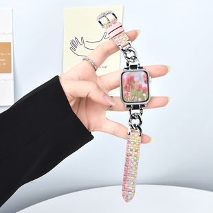 s6高级d8替换腕带皮拼金属 watch9 3代ultra手表带se智能配件s7女款 适用iwatch8苹果s8手表表带apple
