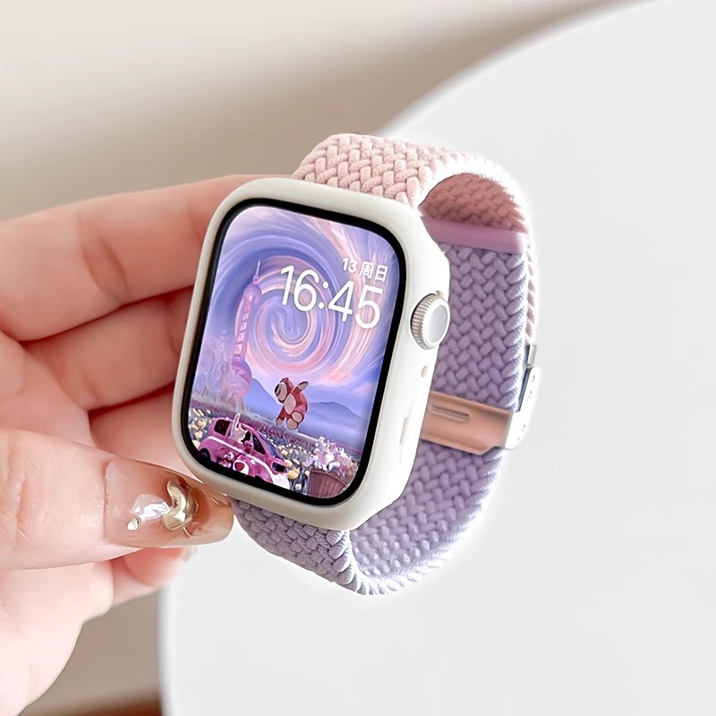 适用iwatch11撞色编织表带