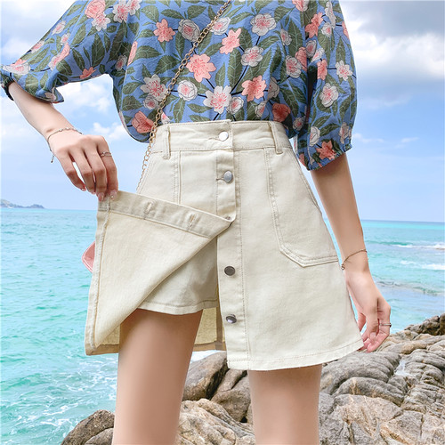 2022夏季新款韩版大码胖mm牛仔短裤女学生宽松显瘦a字阔腿热裤裙