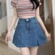 百褶牛仔短裙女夏季 休闲遮胯a字裙显瘦百搭半身裙裤 胖mm大码 韩版