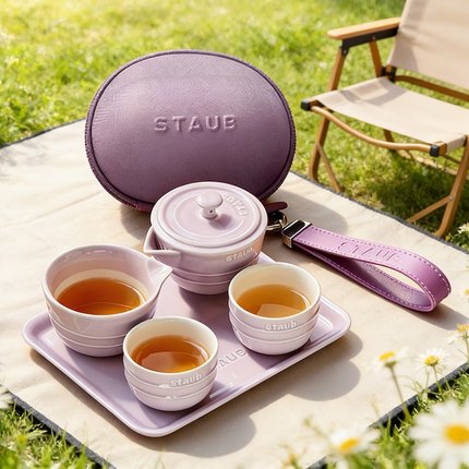 双立人staub珐宝茶具套装随身包户外旅行家用便携陶瓷功夫泡茶壶