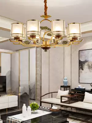 Maiduo new Chinese chandelier living room lamp all copper Zen Chinese style dining room lamp retro atmosphere Villa Hall lamp