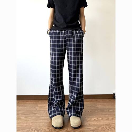 夏款男士格子裤男直筒宽松潮流情侣百搭青年潮牌休闲复古裤子男