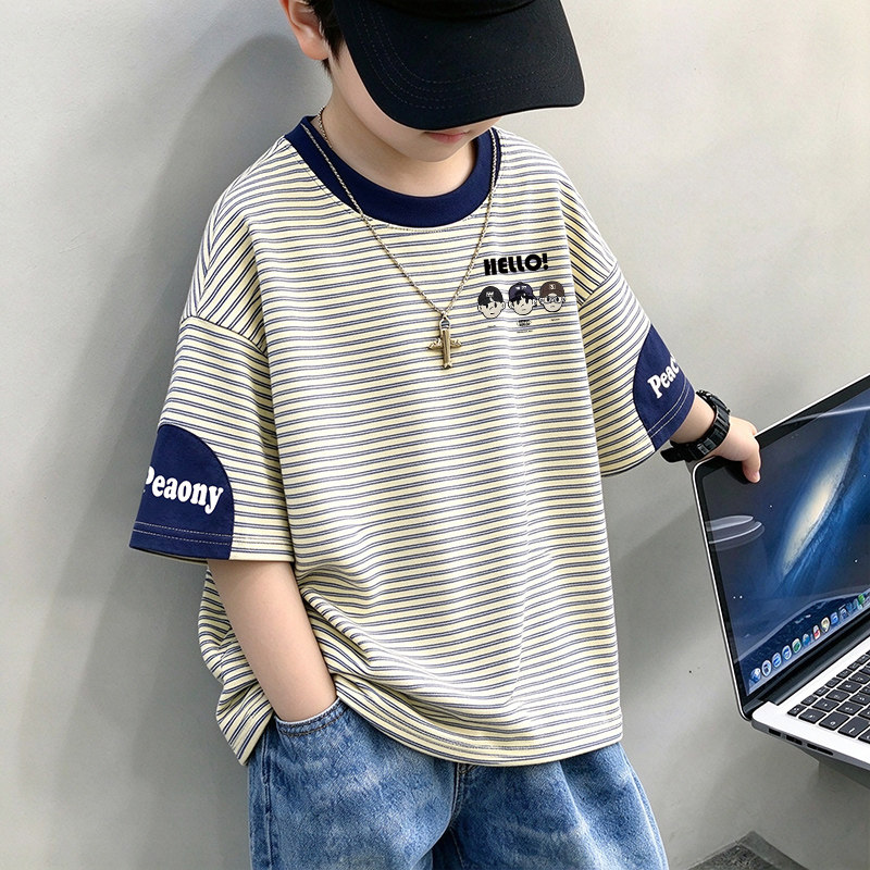 【反季清仓】男童条纹短袖T恤夏季韩系洋气中大童休闲半袖儿童夏