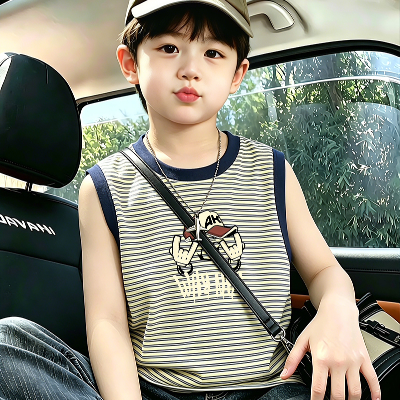 【反季清仓】男童洋气条纹夏季无袖背心中小童韩版休闲T恤时髦上