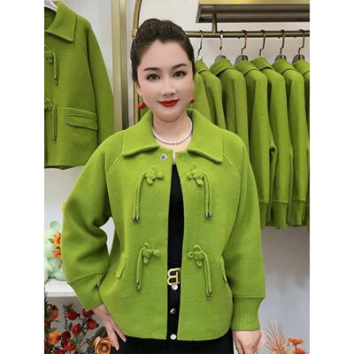 2024秋冬新款年轻妈妈装翻领短款毛呢外套宽松呢子大衣中老年上衣