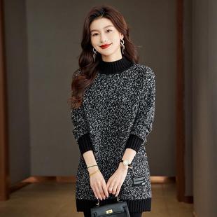 毛衫 半高领毛衣女中长款 女装 宽松大码 花线衣毛衣裙胖妹妹 打底衫