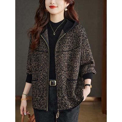 秋冬新款妈妈毛呢外套女春秋休闲中年大码宽松连帽开衫上衣厚