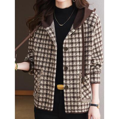 2025秋冬款连帽韩版短款外套女胖mm大码中年妈妈双面羊绒大衣