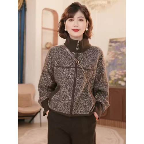 年轻妈妈秋装时尚双面绒拉炼外套新款洋气中老年女上衣休闲开衫