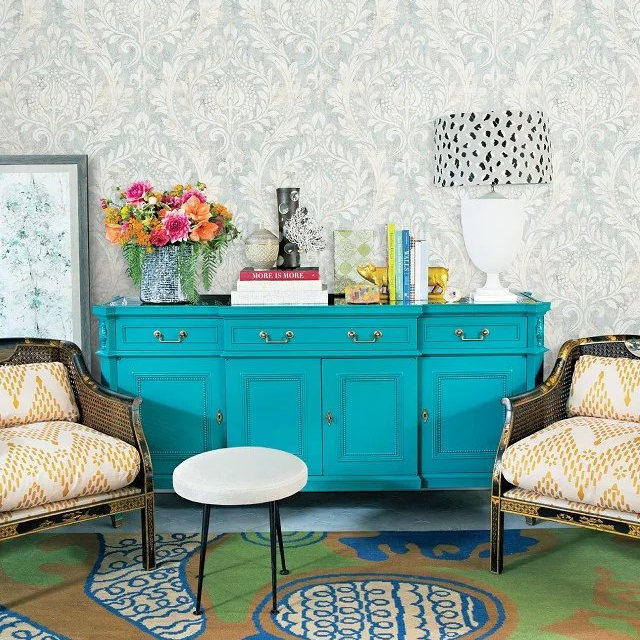 美式乡村墙纸环保纯纸复古欧式浅蓝色大马士革客厅电视背景墙壁纸