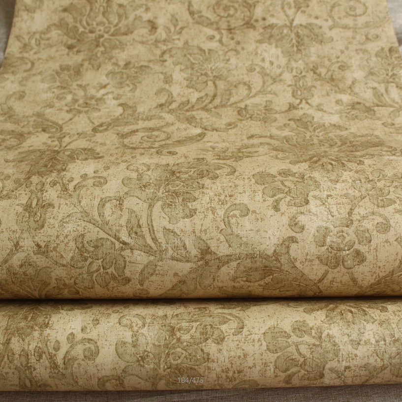 现货英国原装进口纯纸墙纸美式乡村复古卡其色大马士革背景墙壁纸