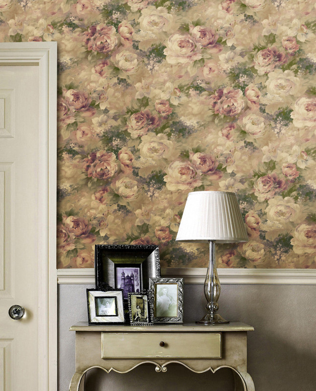 美国进口纯纸美式乡村墙纸油画田园花客厅卧室电视背景墙壁纸尾货