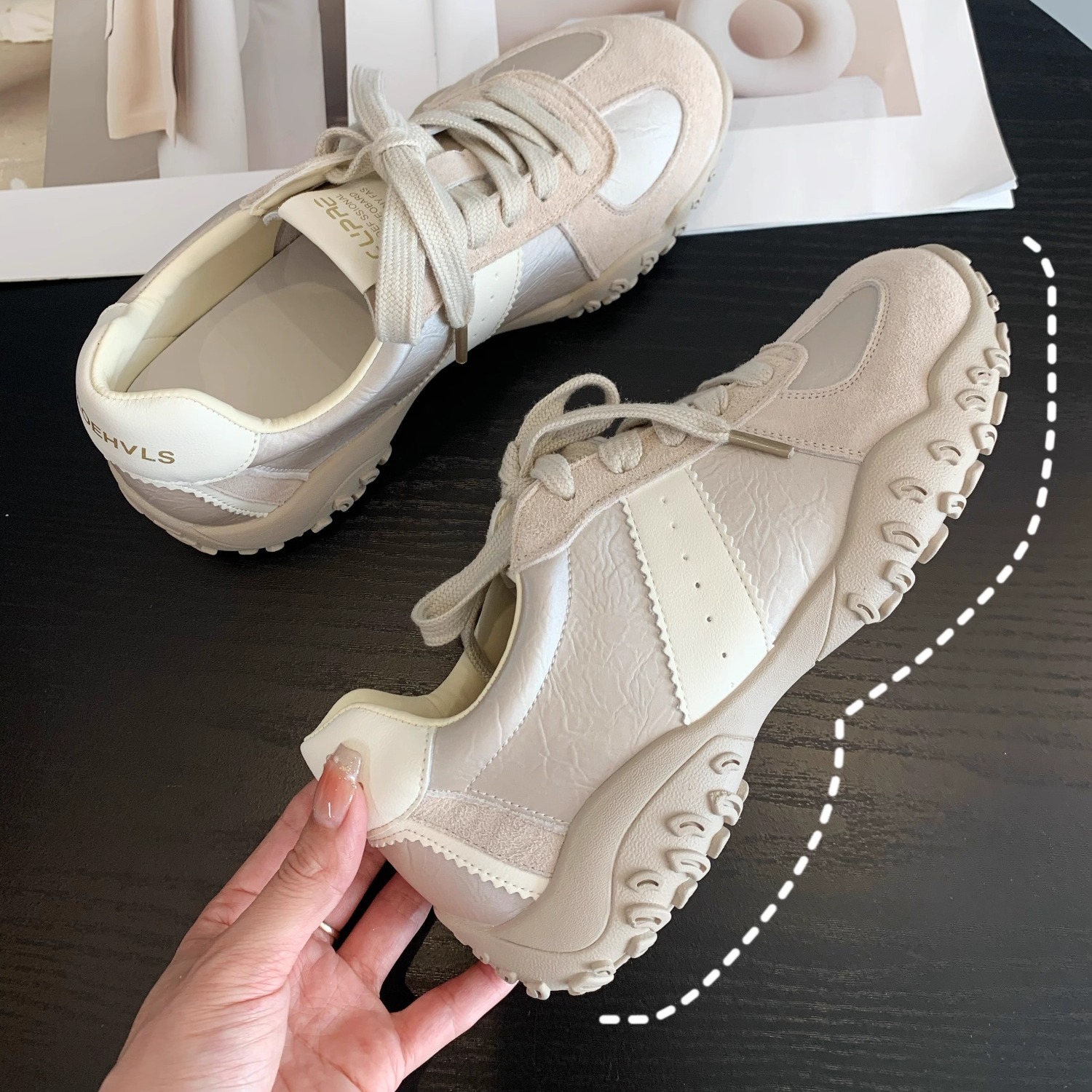 满分元气！粉色德训鞋小个子阿甘鞋女拼色老爹鞋内休闲鞋早秋